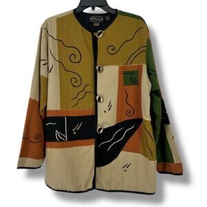 Alex Kim Artsy Fall Autum Button Front Jacket Womens Size Medium